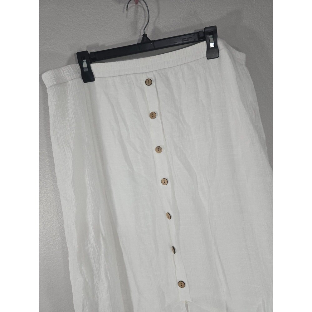 Avenue Vtg Plus 18/20 Boho Cream asymmetrical hem midi skirt button front AC - Picture 2 of 7
